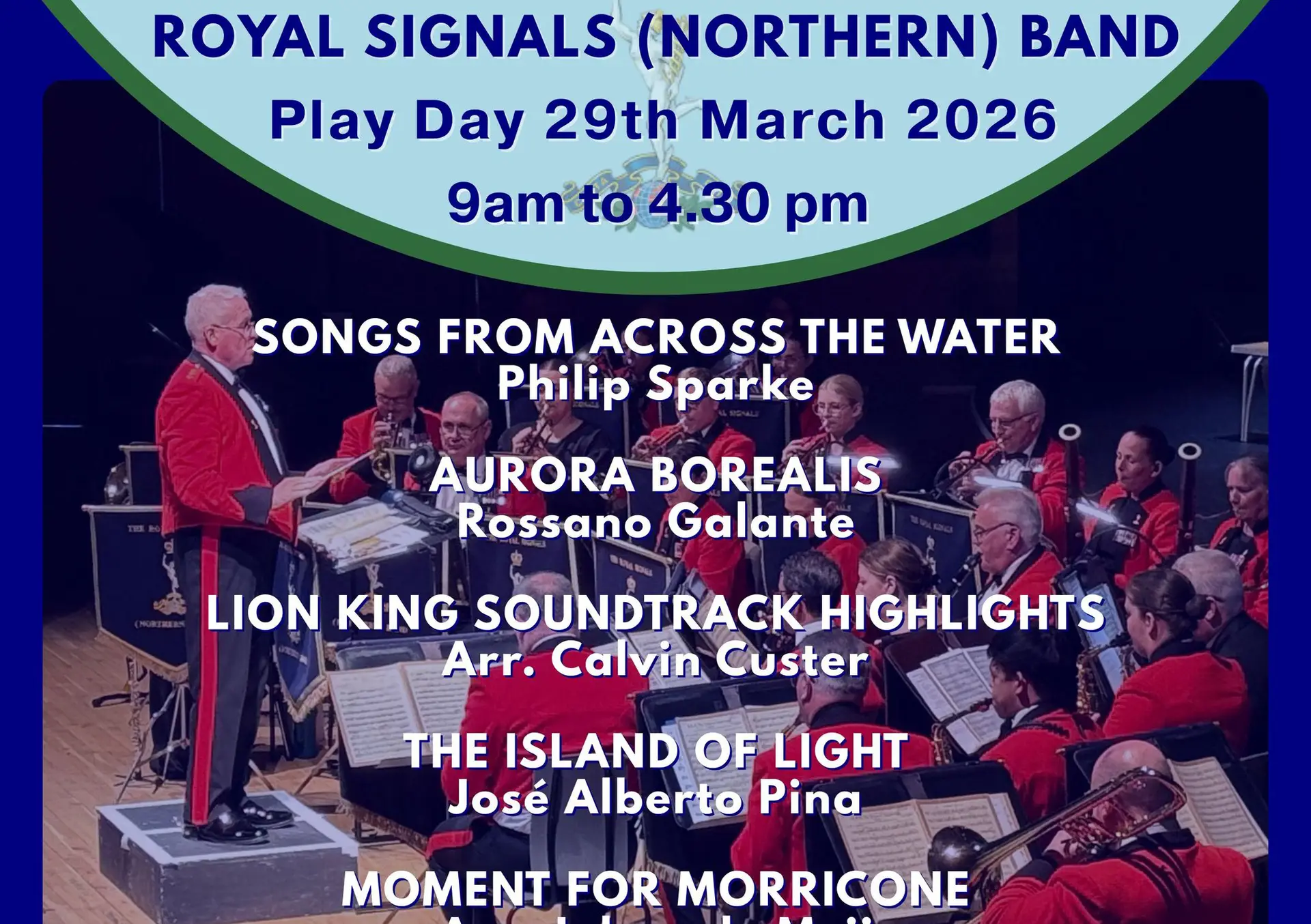 Royal Signals (Northern) Band Play Day which will be held in Darlington on Sunday 29th March 2026. 